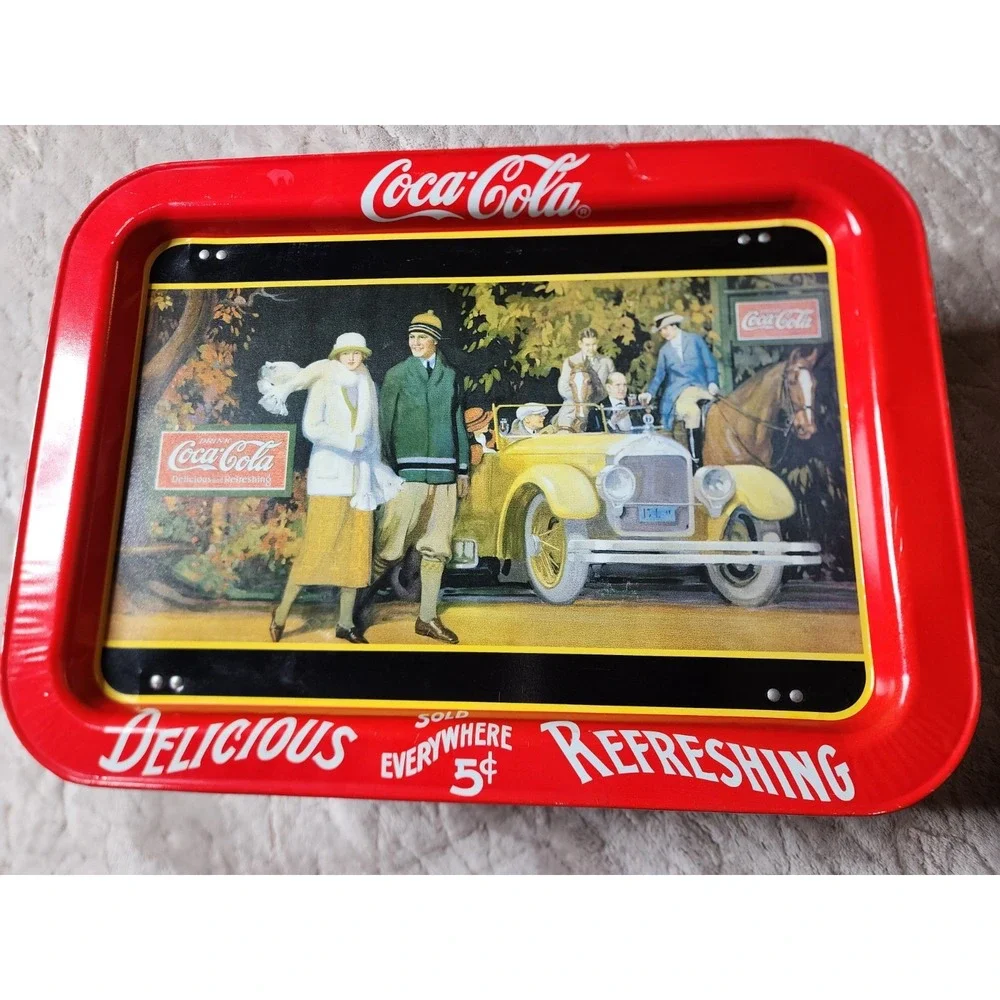 Coca-Cola Metal Serving Lap Tray 1987 Touring Car Vintage Red Soda Collectible